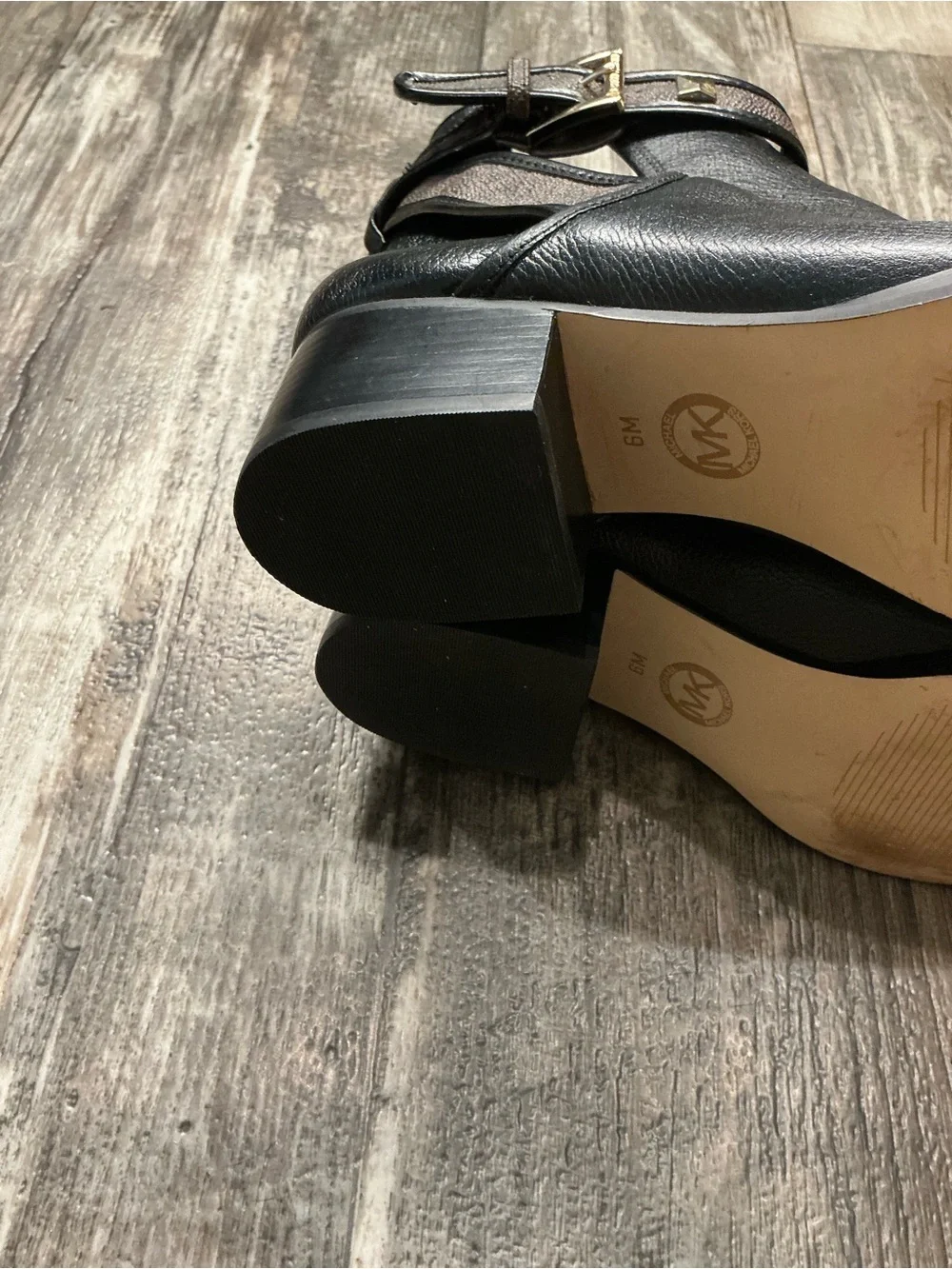 Michael Kors Black Leather Ankle Booties with Logo Strap and Gold Buckle Size 6
